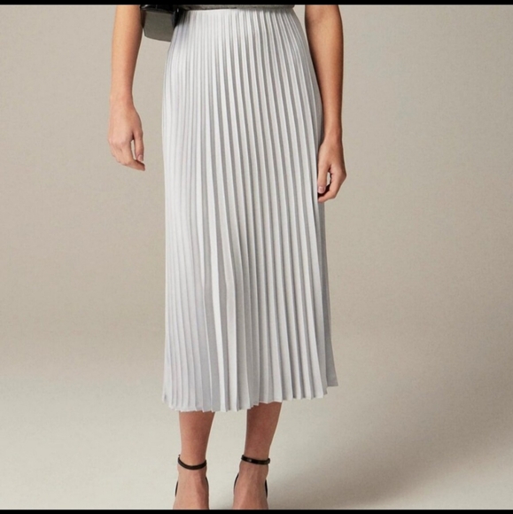 J. Crew Midi Marcia Pleated Silver Skirt NWT Size Med - Picture 2 of 12